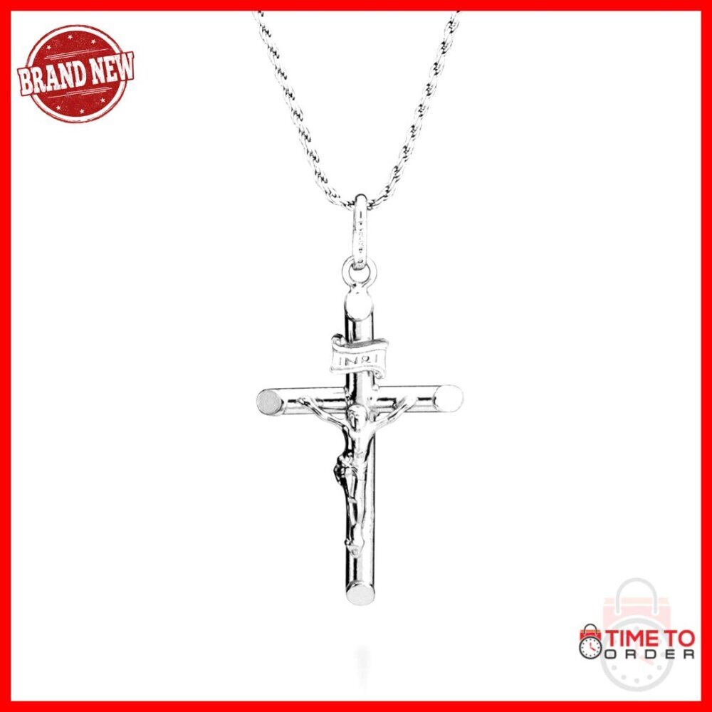 Sterling Silver Crucifix Pendant Necklace with Rope Chain, Made in Italy